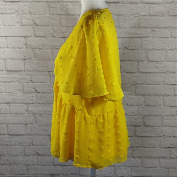 Cato Women's Yellow Swiss Dot O Ring V Neck Flutter Sleeve Flowy Blouse Top M - Picture 3 of 14